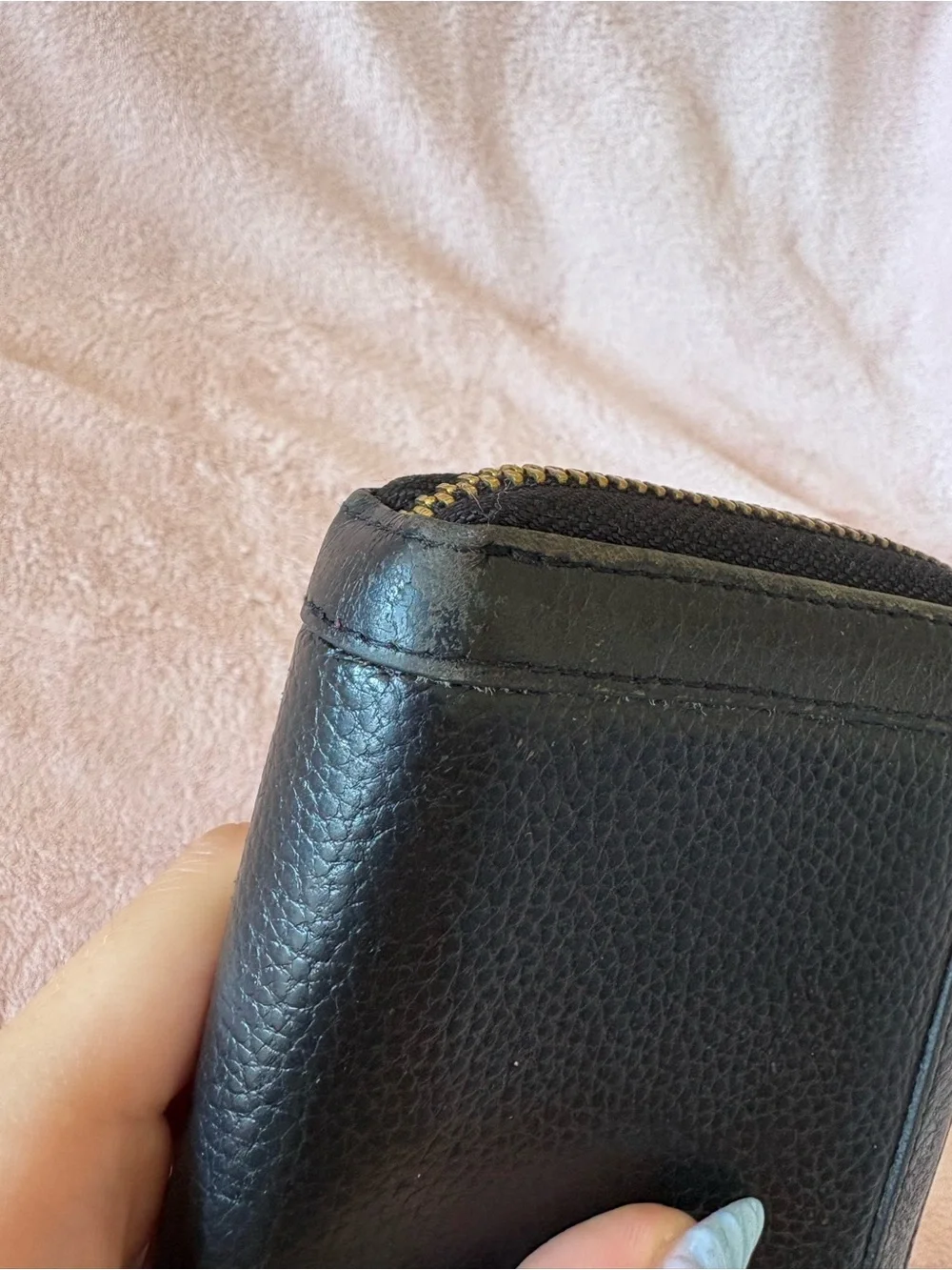 Tory Burch Black Pebbled Leather Zip Wallet with Gold Logo
